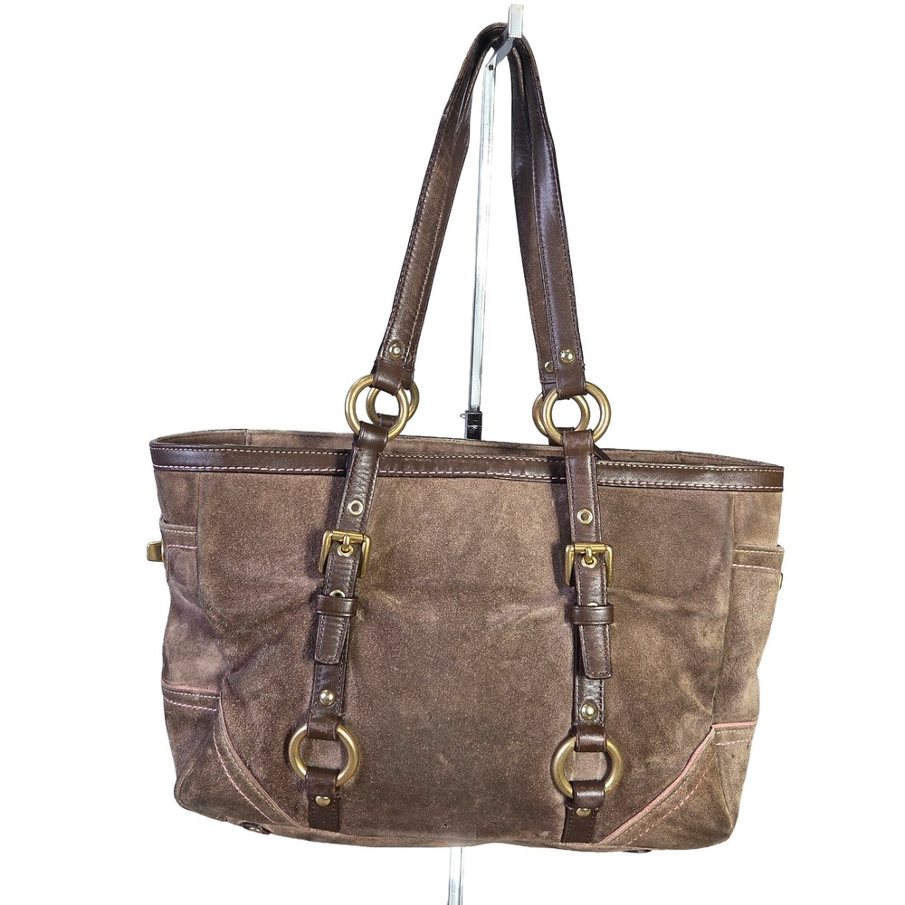 Coach Hampton Brown Suede Buckle Tote Bag F06Q-10332 Brass Y2k Minimalist Preppy - Picture 2 of 8